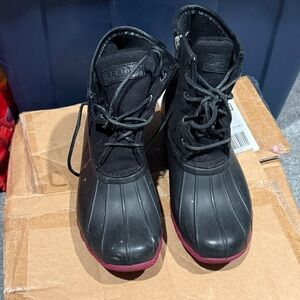 Sperry Black Boots with Pink Soles